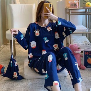 Cute Cartoon Long-Sleeved Sleepwear Suit Comfortable Women P