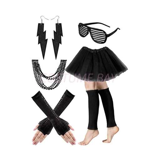 Womens Neon 80s Tutu Skirt Fancy Dress 6pcs Accessories Set