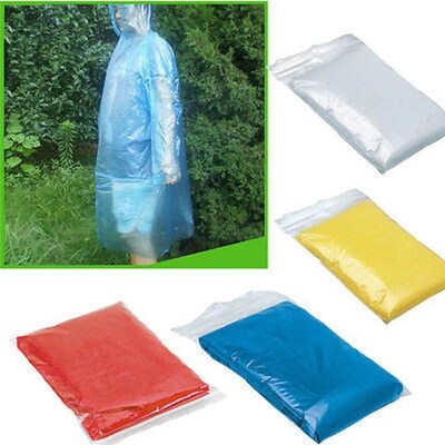 5-50pcs Disposable Rain Ponchos Raincoat with Hood Adults Em