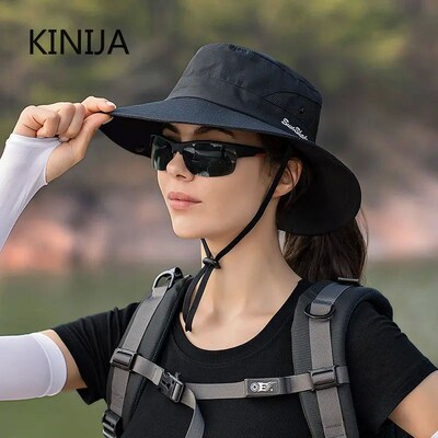 Women Ponytail Fisherman Hat Waterproof Sun Cap Pure Color O