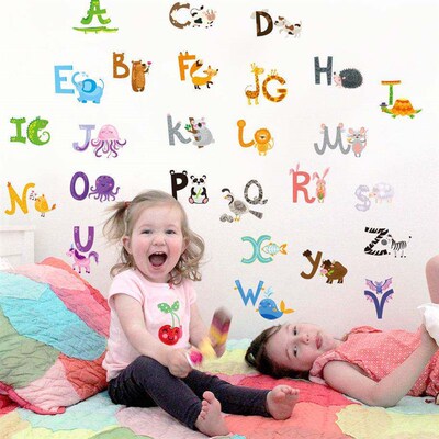 26 letters A-Z Alphabet&Animals Wall Sticke home decoration