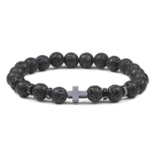 Prayer Men Natural Stone Wood Beads Rosary Hematite Cross Br
