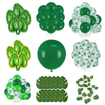 Jungle Party Green Latex Balloons Woodland Animal Palm Leaf