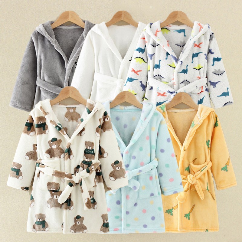 Children Bath Robes Flannel Winter Kids Sleepwear Robe Infan图片