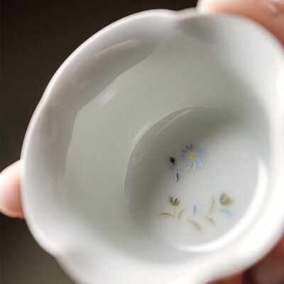 Antique Celadon Highfooted Flowershaped Cup Handpainted Smal