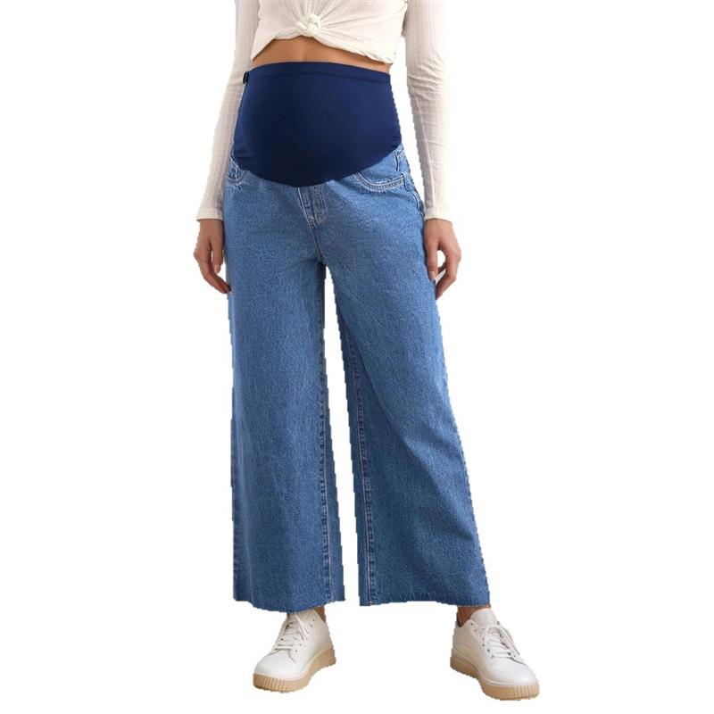 Pregnant womens jeans loose wide leg pants belly maternity图片