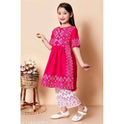 Baby Girls Stylish Pink Kurta Palazo Pant Comfortable Top