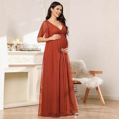 temperament Evening maternity Pregnant womens V-neck dress