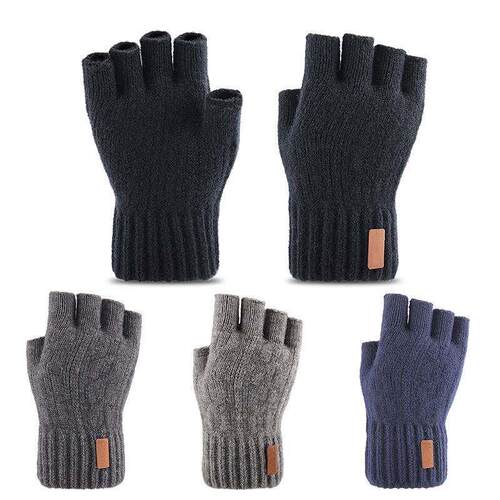 Knitted Fingerless Gloves Winter Thicken Warm Touch Screen G