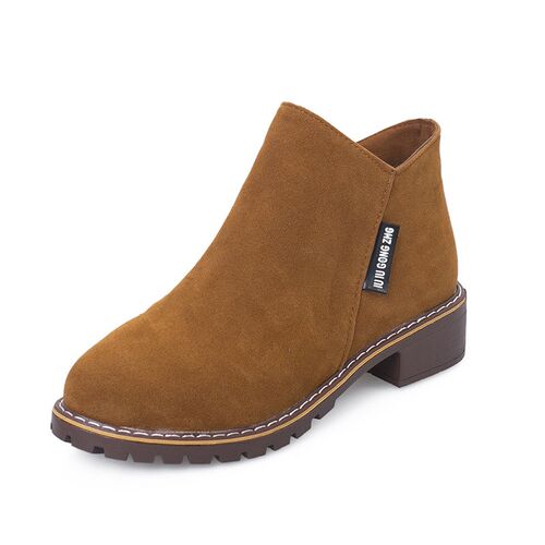 Retro Short Boots Women Chunky Flat Martin Boots Side Zipper