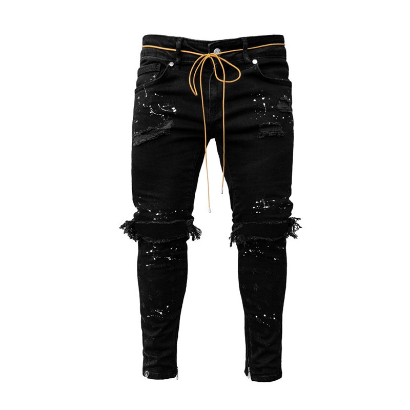 Ripped Hole Jeans for Men Hip Hop Cargo Pant Disressed Light图片