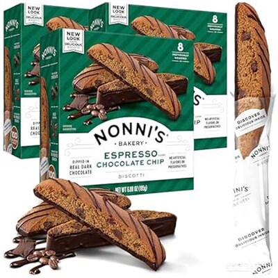 Nonnis Espresso Chocolate Chip Biscotti Cookies - 3 Boxe