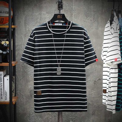 Summer New Large Size Mens Loose Casual Stripe Short-sleeve