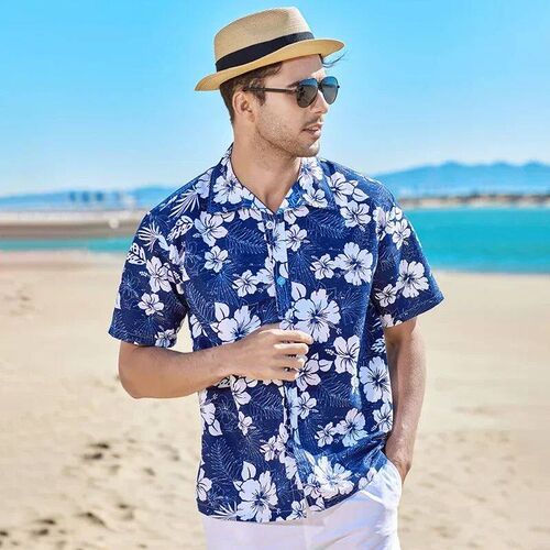 Fashion Mens Hawaiian Shirt Male Casual Colorful Printed Bea