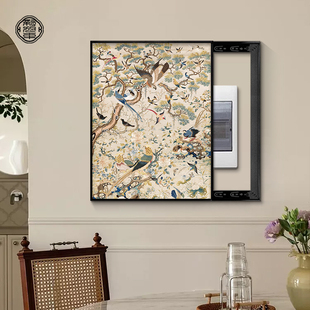 中古风电表箱装饰画竖款20新款配电箱遮挡挂画免打孔复古花鸟图