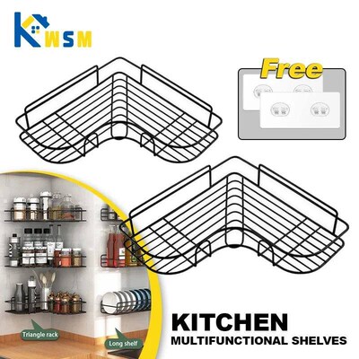 New Kitchen Shelf Drill-Free Metal Shelf Wall Mounted Spice