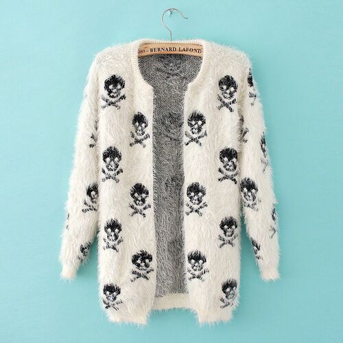 2021 Short Women Autumn Sweater Mohair Skulls Printing Femal