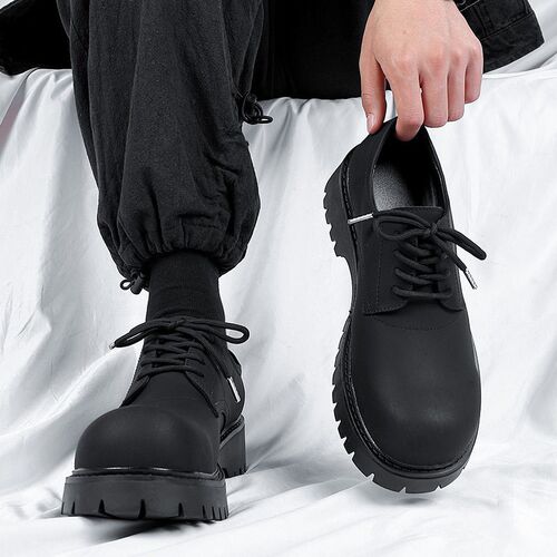 Derby Shoes Mens Shoes Black Matte Big Head Skin Shoes 2025