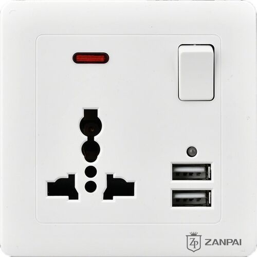 赞牌一开三孔多功能10通用二位USB墙壁暗装面板8型插座白色