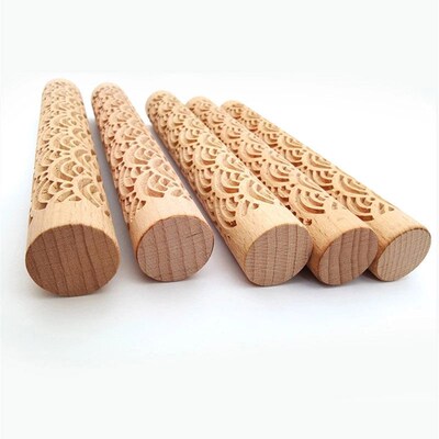 1PC Wooden Texture Rolling Pin Ceramic Pottery Art Embossed