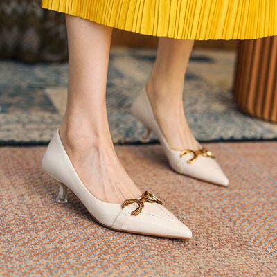3186-5 Sheepskin French Retro High Heels Womens Pointed Thi