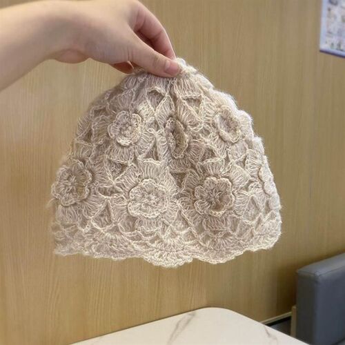 Handmade Crochet Flower Hat Cover Gray Hair Headdress Coveri