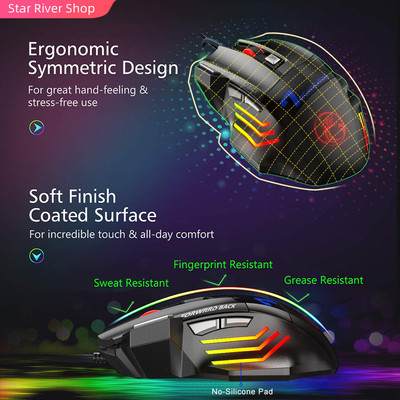 Ergonomic Wired Gaming Mouse LED 5500 DPI USB Computer Mouse