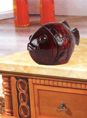 桃木雕刻工艺品现代中式家居门厅酒柜装饰摆件鱼储蓄罐结婚送礼品