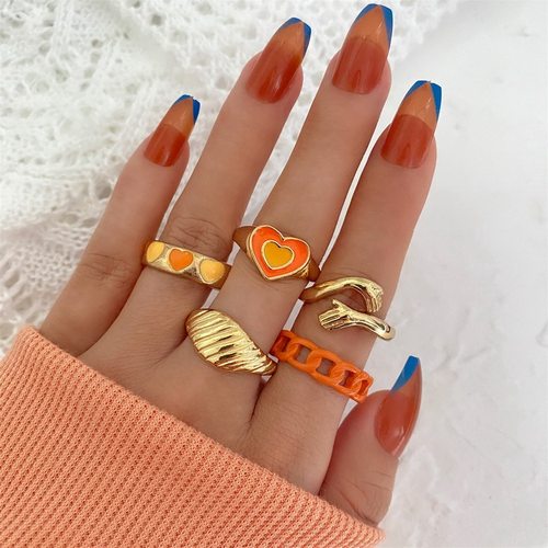 Cute Colorful Butterfly Heart Rings Set Open Rings Wholesale