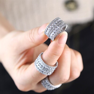 Luxury Cubic Zirconia Pave Olive Leaf Big Engagement Wedding