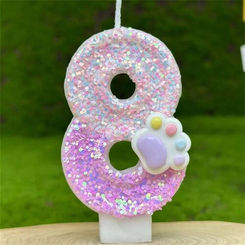 3D Number Candles Cake Decorating Glitter Pink Claw Theme Nu