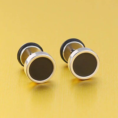 Mens Earings Titanium Steel Round Black Oil Drip Stud Earri