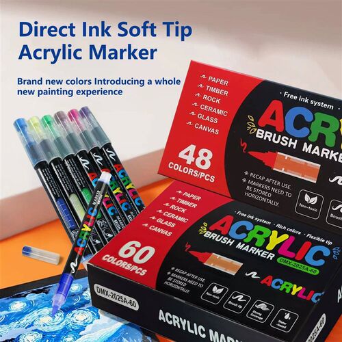 12/24/36/48/60 Colors Acrylic Paint Pens Markers Brush Tip P