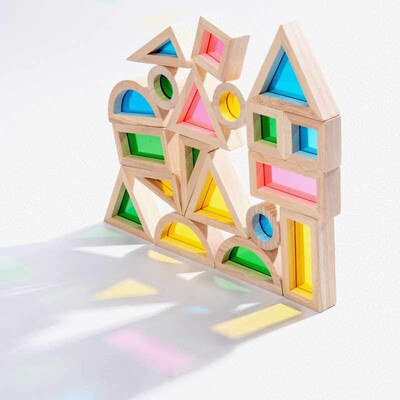 Solid Wood Wooden Childrens Wooden Acrylic Rainbow Building