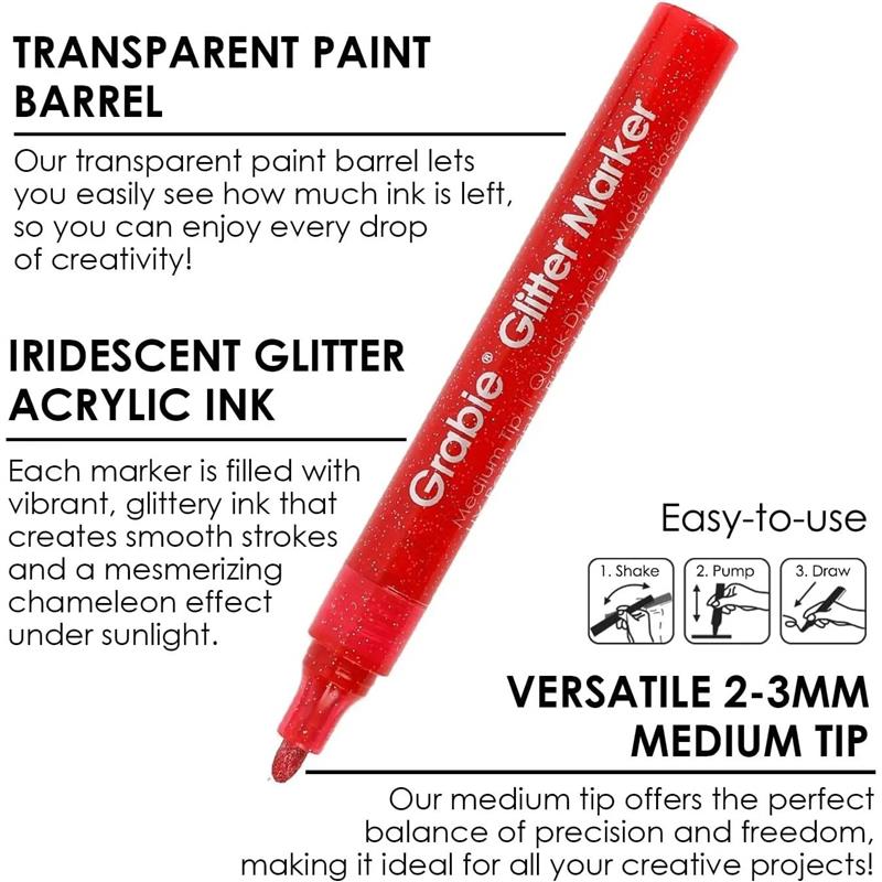 24Glitter Metallic Markers, Medium Tip Glitter Acrylic Paint图片