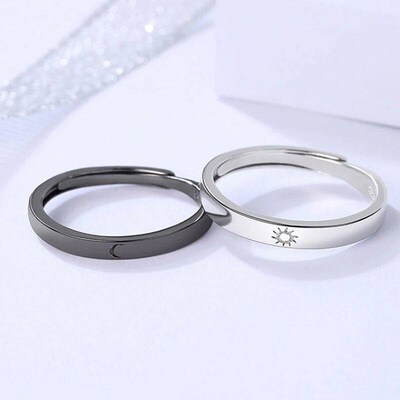 Fashion Simple Couple Ring Silver Color Sun Moon Adjustable
