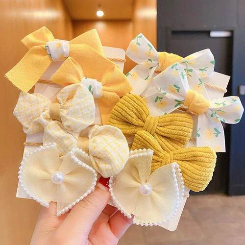 10Pcs/Set Big Bow Flower Elastic Hairbands Children Girls Sw