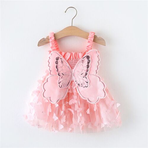 Summer Girls Back Bow Dress Strappy Colorful Bow Gauze Skirt