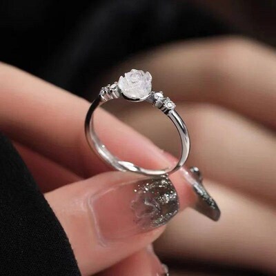 Vintage Rose Flower Rings For Women Shiny Crystal Zircon Adj