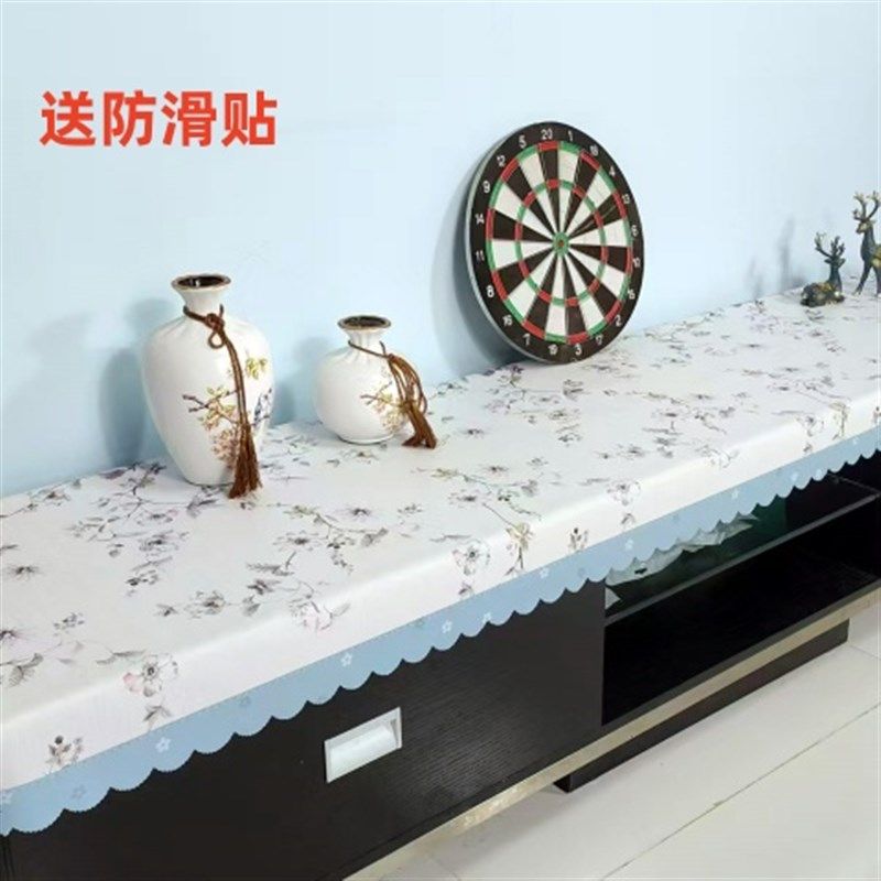 加厚电视柜垫桌布防水防烫床头柜垫长条几柜供台PVC烫金盖布欧式