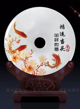 玉石平安扣摆件客厅办公室书房电视酒柜玄关装饰退休商务乔迁礼品