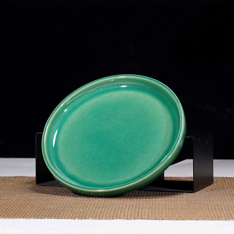 精美花盆托盘陶瓷冰裂釉面圆形椭圆形花盆底座四方形接水底盘大号