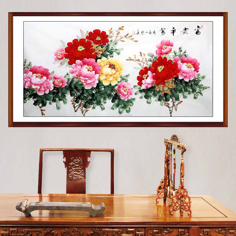 洛阳手绘牡丹画写意水墨客厅国画装饰画简约现代招财风水花鸟真迹