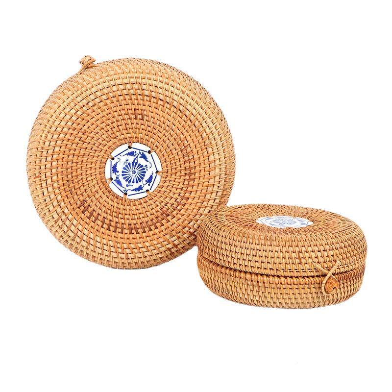 编织秋圆形瓷片散装茶叶饼纳盒藤普洱子茶砖植物瓷收片收纳盒七礼