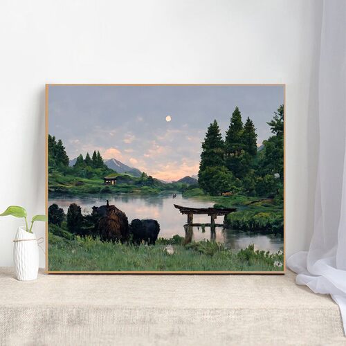 山水日出日落晚霞数字油画手工diy填色画肌理填充涂色油彩装饰画