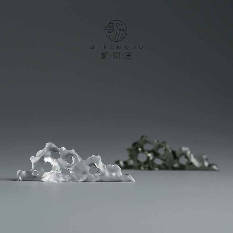 栖凤居手工琉璃太湖石茶枕搁置茶夹托茶具配件用品古法脱蜡功夫
