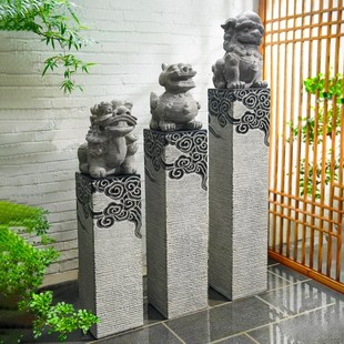 仿石雕拴马桩仿古貔貅麒麟狮子中式庭院造景布置拴马柱子门口摆件