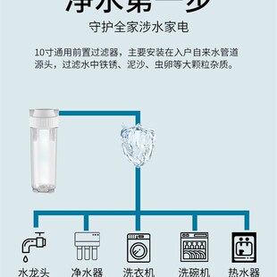 10寸滤瓶自来水前置净水器配件分2分pp棉滤芯配件通用滤桶