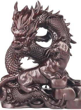 铁圈礼业黑檀盘龙卧虎摆件木雕木制木质动物书架办公室装饰品摆设