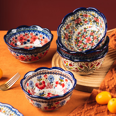 波兰饭碗复古汤碗202新款家用小碗个人专用陶瓷餐具米饭碗酸奶碗